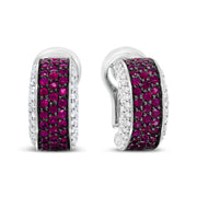 Bids.com 18K White Gold and Black Rhodium Plated 3/4 Cttw Round Diamonds and 1mm Round Red Ruby Huggie Hoop Earrings (F-G Color, VS1-VS2 Clarity) Earrings White Smoke White.Gold / 0.8