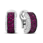 Bids.com 18K White Gold and Black Rhodium Plated 3/4 Cttw Round Diamonds and 1mm Round Red Ruby Huggie Hoop Earrings (F-G Color, VS1-VS2 Clarity) Earrings White Smoke White.Gold / 0.8