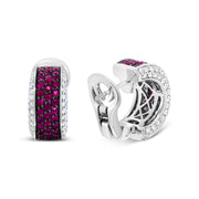 Bids.com 18K White Gold and Black Rhodium Plated 3/4 Cttw Round Diamonds and 1mm Round Red Ruby Huggie Hoop Earrings (F-G Color, VS1-VS2 Clarity) Earrings White Smoke White.Gold / 0.8