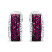 Bids.com 18K White Gold and Black Rhodium Plated 3/4 Cttw Round Diamonds and 1mm Round Red Ruby Huggie Hoop Earrings (F-G Color, VS1-VS2 Clarity) Earrings White Smoke White.Gold / 0.8