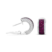 Bids.com 18K White Gold and Black Rhodium Plated 3/4 Cttw Round Diamonds and 1mm Round Red Ruby Huggie Hoop Earrings (F-G Color, VS1-VS2 Clarity) Earrings White Smoke White.Gold / 0.8