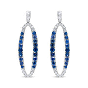Bids.com 18K White Gold 1.11 Cttw Blue Round Diamond and Blue Sapphire Openwork Oval Shaped Dangle Earrings (F-G Color, VS1-VS2 Clarity) Earrings White Smoke White.Gold / 1.11