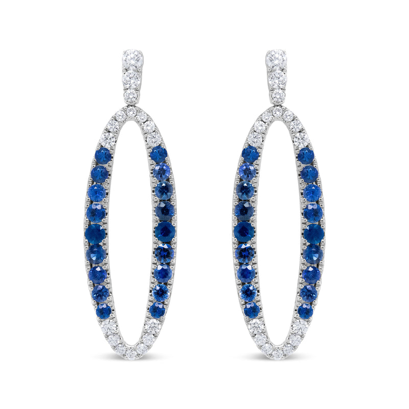 Bids.com 18K White Gold 1.11 Cttw Blue Round Diamond and Blue Sapphire Openwork Oval Shaped Dangle Earrings (F-G Color, VS1-VS2 Clarity) Earrings White Smoke White.Gold / 1.11