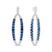 Bids.com 18K White Gold 1.11 Cttw Blue Round Diamond and Blue Sapphire Openwork Oval Shaped Dangle Earrings (F-G Color, VS1-VS2 Clarity) Earrings White Smoke White.Gold / 1.11