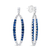 Bids.com 18K White Gold 1.11 Cttw Blue Round Diamond and Blue Sapphire Openwork Oval Shaped Dangle Earrings (F-G Color, VS1-VS2 Clarity) Earrings White Smoke White.Gold / 1.11