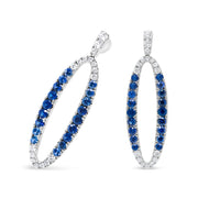 Bids.com 18K White Gold 1.11 Cttw Blue Round Diamond and Blue Sapphire Openwork Oval Shaped Dangle Earrings (F-G Color, VS1-VS2 Clarity) Earrings White Smoke White.Gold / 1.11