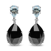 Bids.com 18K White Gold 1/5 Cttw Diamond with Pear Cut Sky Blue Topaz and Pear-Cut Black Onyx Gemstone Dangle Earring (G-H Color, SI1-SI2 Clarity) Earrings White Smoke White.Gold / 0.18