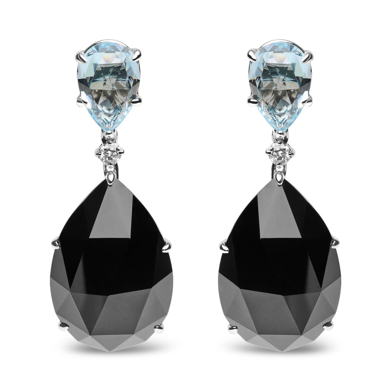 Bids.com 18K White Gold 1/5 Cttw Diamond with Pear Cut Sky Blue Topaz and Pear-Cut Black Onyx Gemstone Dangle Earring (G-H Color, SI1-SI2 Clarity) Earrings White Smoke White.Gold / 0.18