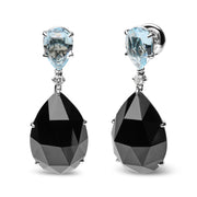 Bids.com 18K White Gold 1/5 Cttw Diamond with Pear Cut Sky Blue Topaz and Pear-Cut Black Onyx Gemstone Dangle Earring (G-H Color, SI1-SI2 Clarity) Earrings White Smoke White.Gold / 0.18