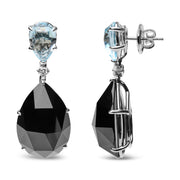 Bids.com 18K White Gold 1/5 Cttw Diamond with Pear Cut Sky Blue Topaz and Pear-Cut Black Onyx Gemstone Dangle Earring (G-H Color, SI1-SI2 Clarity) Earrings White Smoke White.Gold / 0.18