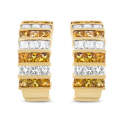 Bids.com 18K Yellow Gold 1 3/4 Cttw Invisible Set Princess Cut Diamond and 2.5mm Yellow Sapphire Huggie Hoop Earrings (F-G Color, VS1-VS2 Clarity) Earrings White Smoke Yellow.Gold / 1.85