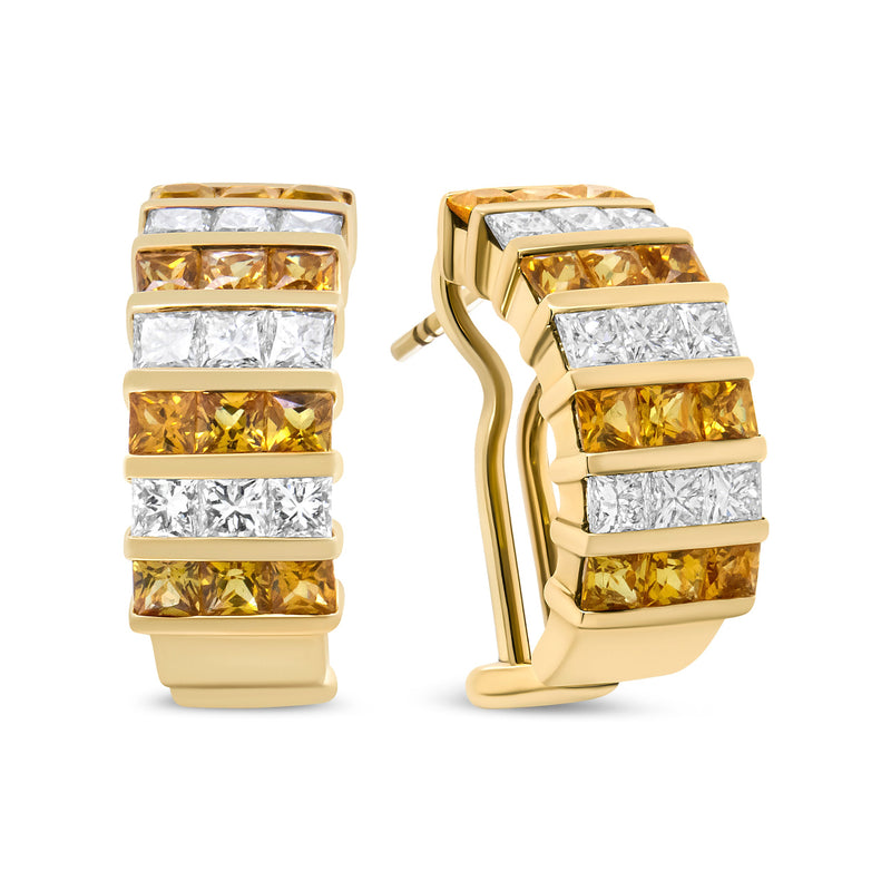 Bids.com 18K Yellow Gold 1 3/4 Cttw Invisible Set Princess Cut Diamond and 2.5mm Yellow Sapphire Huggie Hoop Earrings (F-G Color, VS1-VS2 Clarity) Earrings White Smoke Yellow.Gold / 1.85