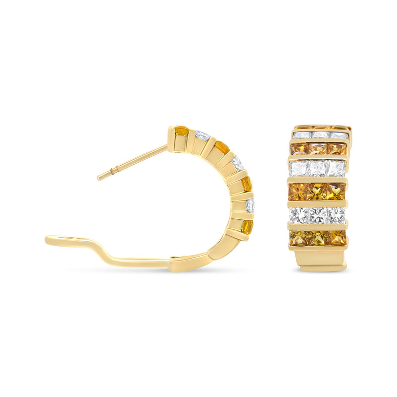 Bids.com 18K Yellow Gold 1 3/4 Cttw Invisible Set Princess Cut Diamond and 2.5mm Yellow Sapphire Huggie Hoop Earrings (F-G Color, VS1-VS2 Clarity) Earrings White Smoke Yellow.Gold / 1.85