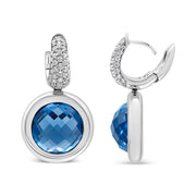Bids.com 18K White Gold Bezel Set 11mm Blue Topaz and 1/2 Cttw Invisible Set Diamond Bale Dangle Earrings (F-G Color, VS1-VS2 Clarity) Earrings White Smoke White.Gold / 0.52