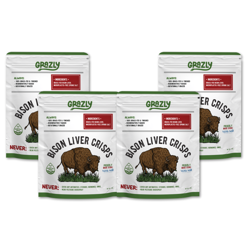 Grazly Bison Liver Crisps - 100% Grass-Fed/Finished Bison Crisp Lavender Plain / 4 Pack