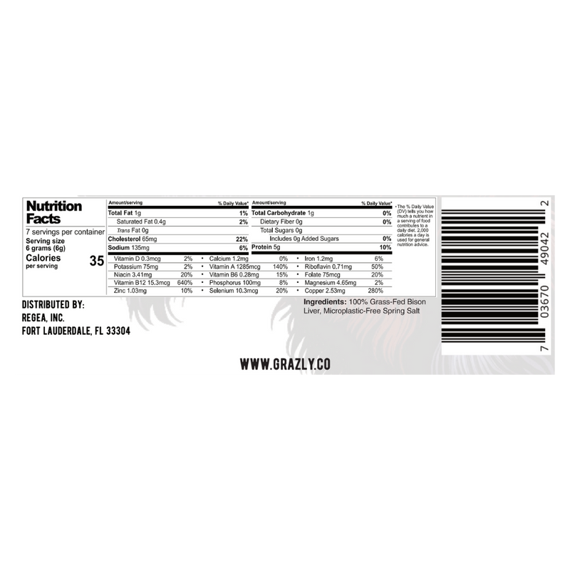 Grazly Bison Liver Crisps - 100% Grass-Fed/Finished Bison Crisp White Smoke Plain / 1 Pack,Plain / 2 Pack,Plain / 4 Pack,Plain / 8 Pack,Old Fashioned / 1 Pack,Old Fashioned / 2 Pack,Old Fashioned / 4 Pack,Old Fashioned / 8 Pack,Smoky Barbecue / 1 Pack,Smoky Barbecue / 2 Pack,Smoky Barbecue / 4 Pack,Smoky Barbecue / 8 Pack
