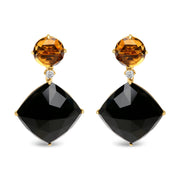 Bids.com 18K Yellow Gold 1/5 Cttw Diamond with Round Yellow Citrine and Cushion Cut Black Onyx Gemstone Dangle Earring (G-H Color, SI1-SI2 Clarity) Earrings White Smoke Yellow.Gold / 0.18