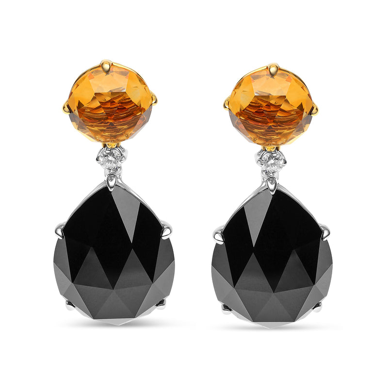 Bids.com 18K White and Yellow Gold 1/5 Cttw Diamond with Round Yellow Citrine and 20x15mm Pear Cut Black Onyx Gemstone Dangle Earring (G-H Color, SI1-SI2 Clarity) Earrings White Smoke YellowWhite.Gold / 0.18