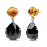 Bids.com 18K White and Yellow Gold 1/5 Cttw Diamond with Round Yellow Citrine and 20x15mm Pear Cut Black Onyx Gemstone Dangle Earring (G-H Color, SI1-SI2 Clarity) Earrings White Smoke YellowWhite.Gold / 0.18
