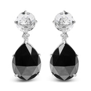 Bids.com 18K White Gold 1/5 Cttw Diamond with Round White Topaz and 20x15mm Pear Cut Black Onyx Gemstone Dangle Earring (G-H Color, SI1-SI2 Clarity) Earrings White Smoke White.Gold / 0.18