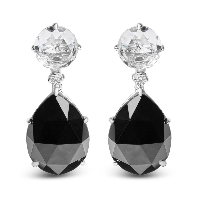 Bids.com 18K White Gold 1/5 Cttw Diamond with Round White Topaz and 20x15mm Pear Cut Black Onyx Gemstone Dangle Earring (G-H Color, SI1-SI2 Clarity) Earrings White Smoke White.Gold / 0.18
