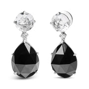 Bids.com 18K White Gold 1/5 Cttw Diamond with Round White Topaz and 20x15mm Pear Cut Black Onyx Gemstone Dangle Earring (G-H Color, SI1-SI2 Clarity) Earrings White Smoke White.Gold / 0.18