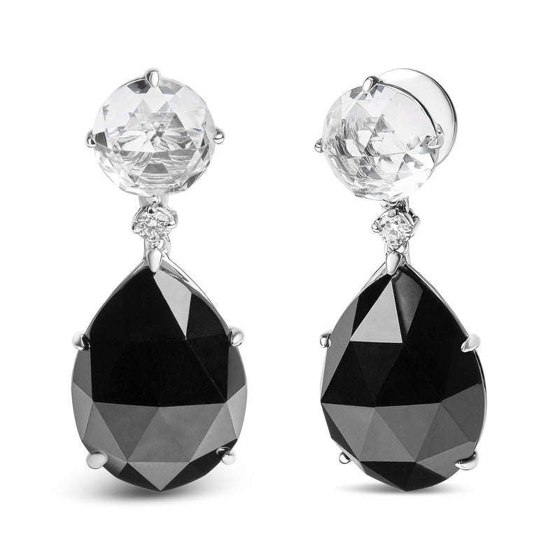 Bids.com 18K White Gold 1/5 Cttw Diamond with Round White Topaz and 20x15mm Pear Cut Black Onyx Gemstone Dangle Earring (G-H Color, SI1-SI2 Clarity) Earrings White Smoke White.Gold / 0.18