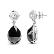 Bids.com 18K White Gold 1/5 Cttw Diamond with Round White Topaz and 20x15mm Pear Cut Black Onyx Gemstone Dangle Earring (G-H Color, SI1-SI2 Clarity) Earrings White Smoke White.Gold / 0.18