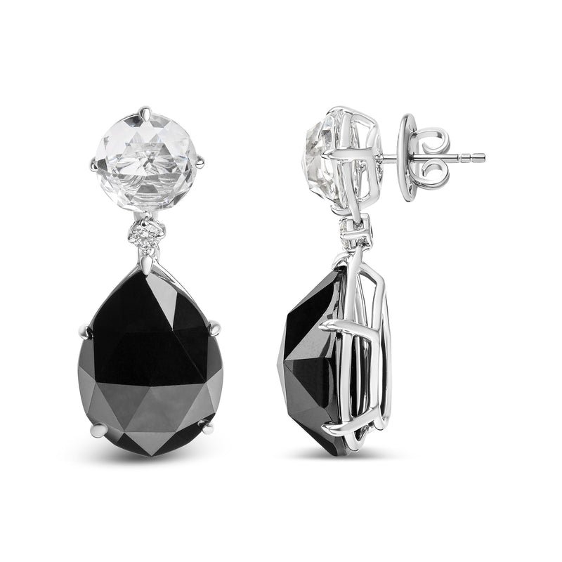 Bids.com 18K White Gold 1/5 Cttw Diamond with Round White Topaz and 20x15mm Pear Cut Black Onyx Gemstone Dangle Earring (G-H Color, SI1-SI2 Clarity) Earrings White Smoke White.Gold / 0.18