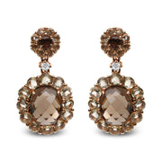 Bids.com 18K Rose Gold Diamond Accent and  Lemon and Oval Smoky Color Quartz Gemstone Dangle Drop Earring (G-H Color, SI1-SI2 Clarity) Earrings White Smoke Rose.Gold / 0.09
