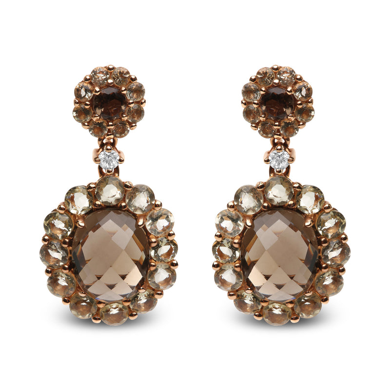 Bids.com 18K Rose Gold Diamond Accent and  Lemon and Oval Smoky Color Quartz Gemstone Dangle Drop Earring (G-H Color, SI1-SI2 Clarity) Earrings White Smoke Rose.Gold / 0.09