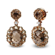 Bids.com 18K Rose Gold Diamond Accent and  Lemon and Oval Smoky Color Quartz Gemstone Dangle Drop Earring (G-H Color, SI1-SI2 Clarity) Earrings White Smoke Rose.Gold / 0.09
