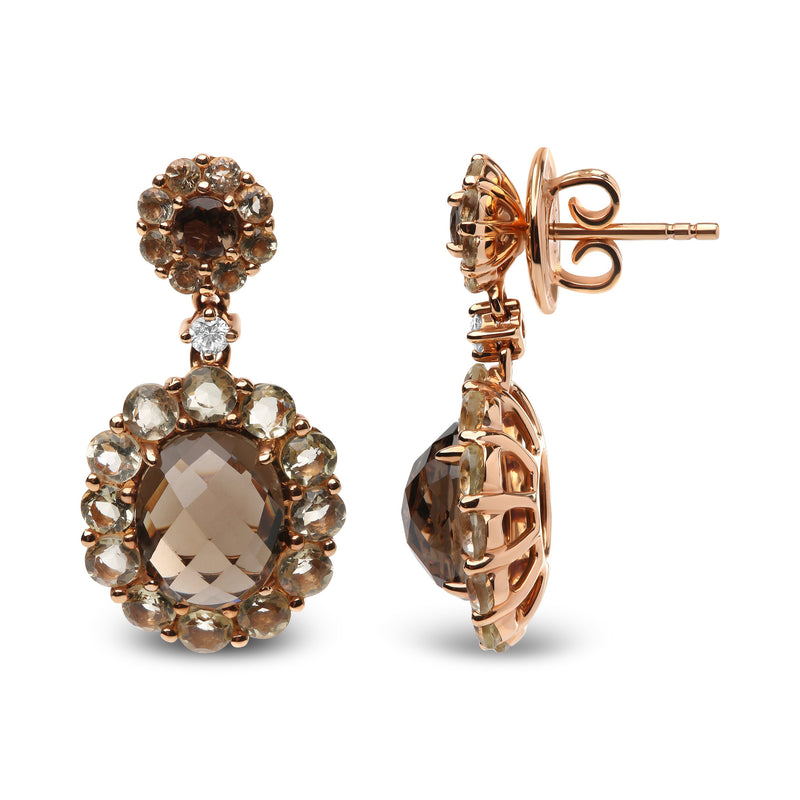 Bids.com 18K Rose Gold Diamond Accent and  Lemon and Oval Smoky Color Quartz Gemstone Dangle Drop Earring (G-H Color, SI1-SI2 Clarity) Earrings White Smoke Rose.Gold / 0.09