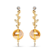 Bids.com 18K Yellow Gold 2/3 Cttw Round Bezel Diamond and 25mm Ball Shaped Yellow Citrine Gemstone Dangle Stud Earring (Brown and G-H Color, SI1-SI2 Clarity) Earrings White Smoke Yellow.Gold / 0.63