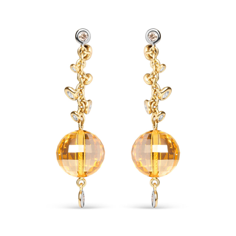 Bids.com 18K Yellow Gold 2/3 Cttw Round Bezel Diamond and 25mm Ball Shaped Yellow Citrine Gemstone Dangle Stud Earring (Brown and G-H Color, SI1-SI2 Clarity) Earrings White Smoke Yellow.Gold / 0.63