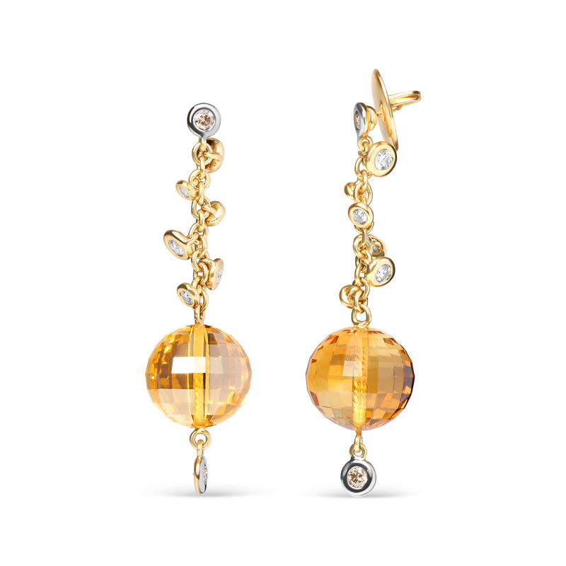 Bids.com 18K Yellow Gold 2/3 Cttw Round Bezel Diamond and 25mm Ball Shaped Yellow Citrine Gemstone Dangle Stud Earring (Brown and G-H Color, SI1-SI2 Clarity) Earrings White Smoke Yellow.Gold / 0.63