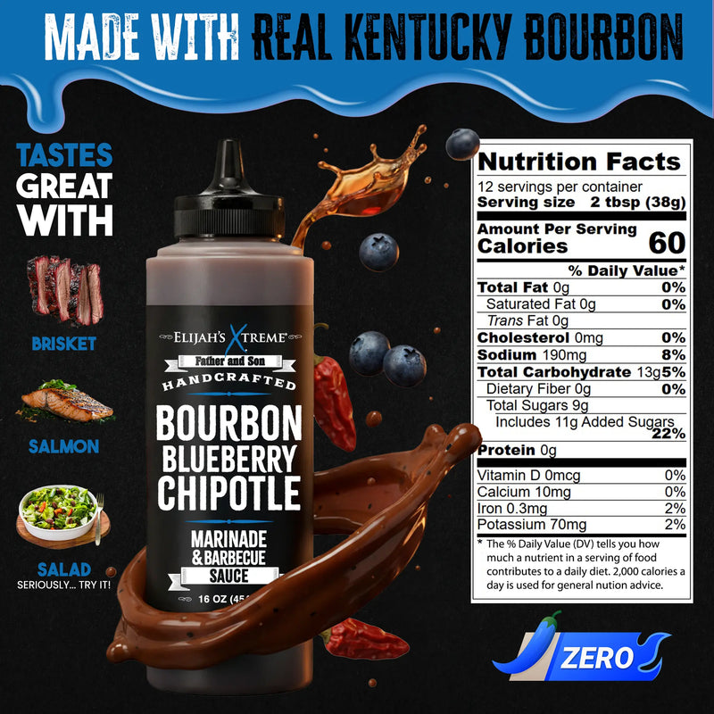 Elijah's Xtreme Bourbon Blueberry Chipotle BBQ Sauce & Marinade BBQ Sauce Black