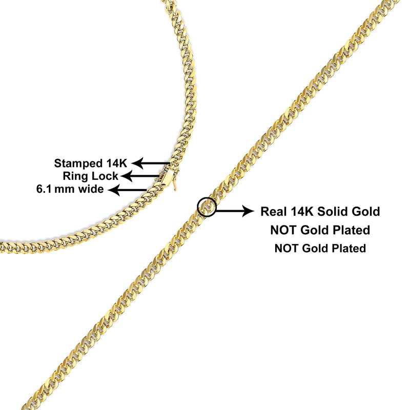 Bids.com Semi-Solid 14K Yellow Gold 6.1mm Classic Miami Cuban Chain Necklace - 22 Inches Necklaces White Smoke Yellow.Gold / 22,Yellow.Gold / 28