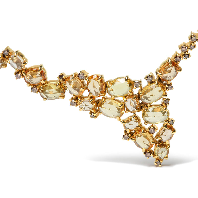 Bids.com 18K Yellow Gold 1/2 Cttw Brown Diamond and Multi-Size Oval Yellow Sapphire Cluster Cascade Station Necklace (Brown Color, SI1-SI2 Clarity) - Adjustable up to 14" to 16" Necklaces White Smoke Yellow.Gold / 16