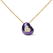 Bids.com 18K Yellow Gold Blue Enamel 1/10 Cttw Round Pave Diamonds Heart Shape 18" Pendant Necklace  (G-H Color, SI1-SI2 Clarity) - Adjustable up to 16" - 18" Necklaces White Smoke Yellow.Gold / 18