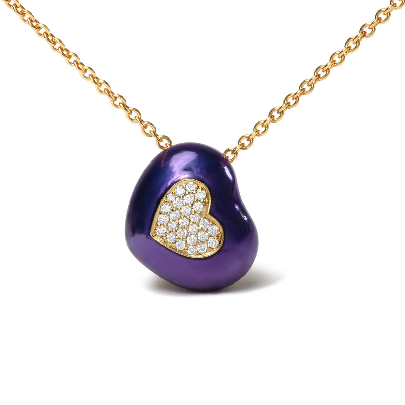 Bids.com 18K Yellow Gold Blue Enamel 1/10 Cttw Round Pave Diamonds Heart Shape 18" Pendant Necklace  (G-H Color, SI1-SI2 Clarity) - Adjustable up to 16" - 18" Necklaces White Smoke Yellow.Gold / 18