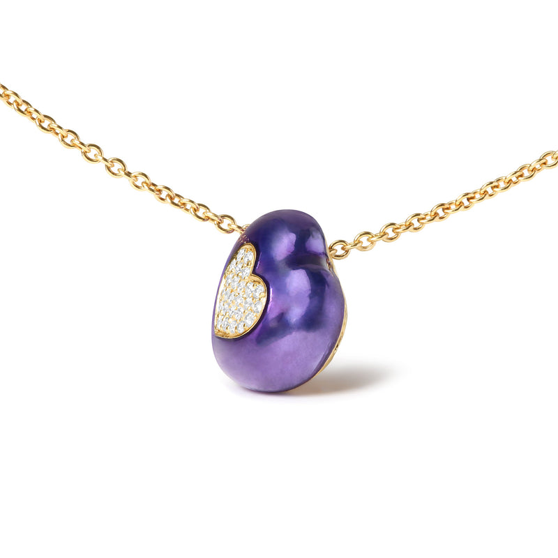 Bids.com 18K Yellow Gold Blue Enamel 1/10 Cttw Round Pave Diamonds Heart Shape 18" Pendant Necklace  (G-H Color, SI1-SI2 Clarity) - Adjustable up to 16" - 18" Necklaces White Smoke Yellow.Gold / 18