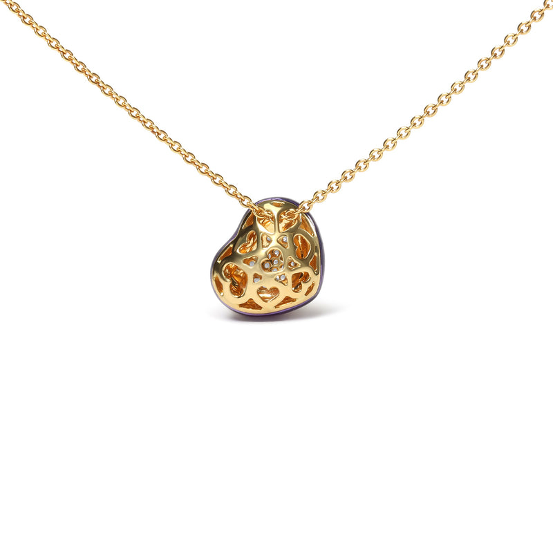 Bids.com 18K Yellow Gold Blue Enamel 1/10 Cttw Round Pave Diamonds Heart Shape 18" Pendant Necklace  (G-H Color, SI1-SI2 Clarity) - Adjustable up to 16" - 18" Necklaces White Smoke Yellow.Gold / 18