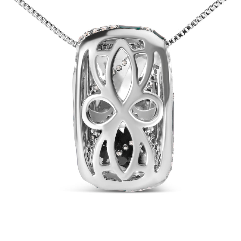 Bids.com .925 Sterling Silver Turquoise Enamel and 1/2 Cttw Diamond Block 18" Pendant Necklace (F-G Color, VS1-VS2 Clarity) Necklaces White Smoke White.Sterling Silver / 18