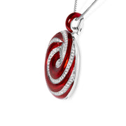 Bids.com .925 Sterling Silver Red Enamel and 1/2 Diamond Endless Swirl Medallion 18" Pendant Necklace (F-G Color, VS1-VS2 Clarity) Necklaces White Smoke White.Sterling Silver / 18