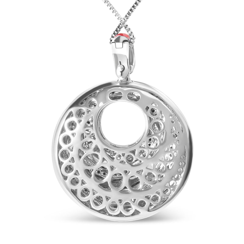 Bids.com .925 Sterling Silver Red Enamel and 1/2 Diamond Endless Swirl Medallion 18" Pendant Necklace (F-G Color, VS1-VS2 Clarity) Necklaces White Smoke White.Sterling Silver / 18