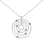 Bids.com 18K White Gold 2 1/6 Cttw Pave Set Diamonds and Red Ruby Openwork Circles 18" Pendant Necklace  (G-H Color, SI2-I1 Clarity) - Adjustable up to 16" - 18" Necklaces White Smoke White.Gold / 18