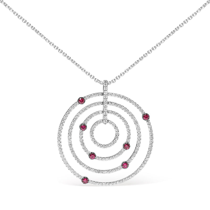 Bids.com 18K White Gold 2 1/6 Cttw Pave Set Diamonds and Red Ruby Openwork Circles 18" Pendant Necklace  (G-H Color, SI2-I1 Clarity) - Adjustable up to 16" - 18" Necklaces White Smoke White.Gold / 18