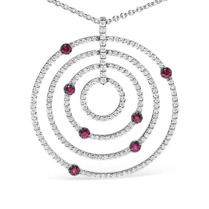 Bids.com 18K White Gold 2 1/6 Cttw Pave Set Diamonds and Red Ruby Openwork Circles 18" Pendant Necklace  (G-H Color, SI2-I1 Clarity) - Adjustable up to 16" - 18" Necklaces White Smoke White.Gold / 18