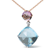 Bids.com 18K White and Rose Gold Round Diamond Accent and Round Rose De France Pink Amethyst and Cushion Cut Sky Blue Topaz Dangle Drop 18" Pendant Necklace (G-H Color, SI1-SI2 Clarity) Necklaces White Smoke WhiteRose.Gold / 18